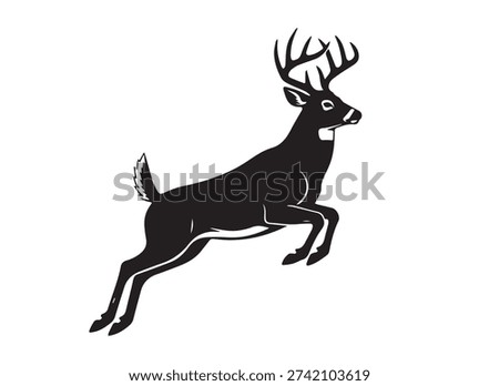 jumping whitetail deer silhouette, deer vector illustration art