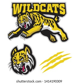 Jumping wildcats mascot set in sport mascot style