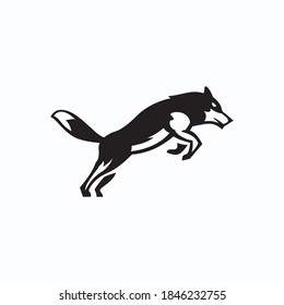 Jumping wolf black and white simple flat logo and icon design