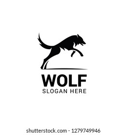 Jumping wolf logo template isolated on white background