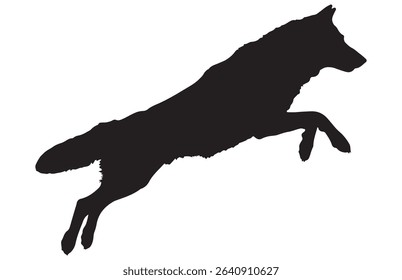 Jumping Wolf Silhouette, Illustration of a Wild Animal