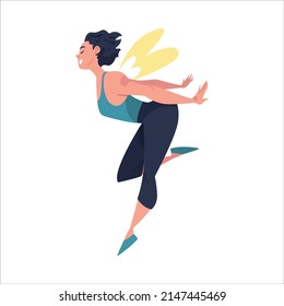 Jumping Woman Character Feeling Freedom and Motion Flying in Mid Air Vector Illustration