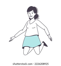 Jumping Woman Character Feeling Happy and Excited Rejoicing Vector Illustration
