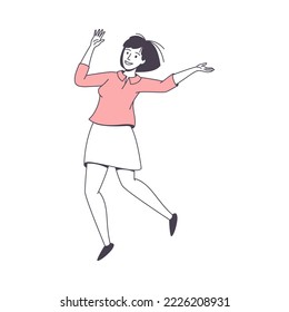 Jumping Woman Character Feeling Happy and Excited Rejoicing Vector Illustration