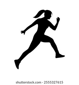 jumping woman silhouette running lady or woman side pose silhouette black white woman running or jumping vector side view