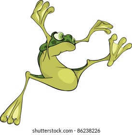 The jumping young frog. Cartoon