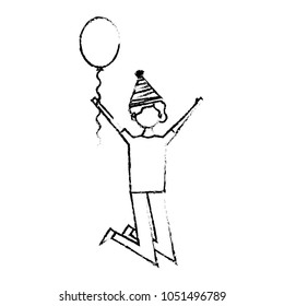 jumping young man party hat and balloon celebration
