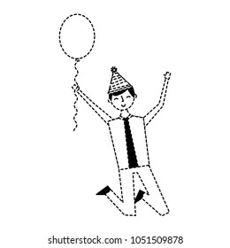 jumping young man party hat and balloon celebration