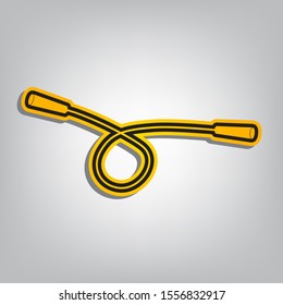Jumping-rope sign. Flat orange icon with overlapping linear black icon with gray shadow at whitish background. Illustration.