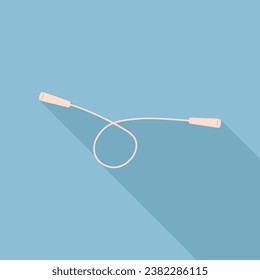 Jumping-rope sign. Unbleached silk Icon with very long shadow at dark sky blue background. Illustration.