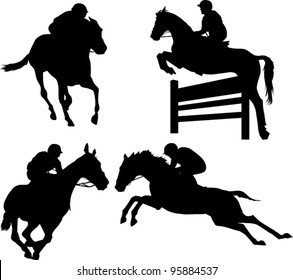 jumps; a collection of silhouettes of riders; illustration;