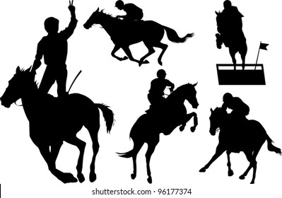 jumps; a collection of silhouettes of riders; illustration;