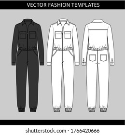 jumpsuit  fashion flat sketch template,Front and back view of a jumpsuit