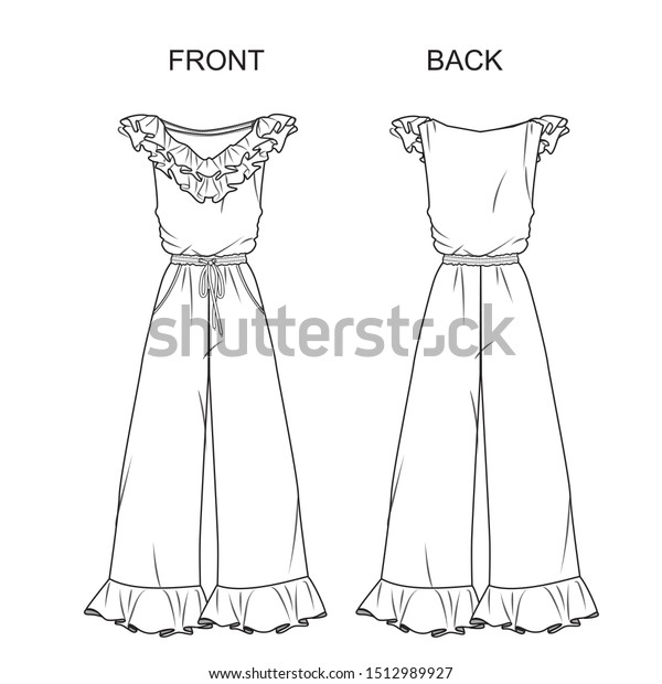 Jumpsuit Fashion Vector Illustration Flat Sketches Stock Vector ...