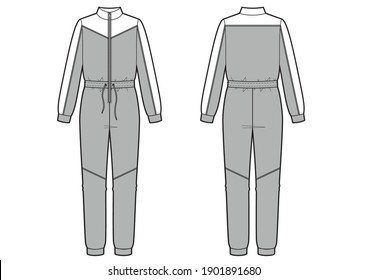 Jumpsuit fashion vector illustration. Sport wear. Flat sketches template