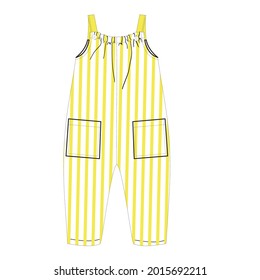 Jumpsuit Flat Sketch. Jumpsuit Drawing. Fashion jumpsuit design for girls vector