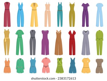 Jumpsuit icons set cartoon vector. Cloth people fashion. Work industry