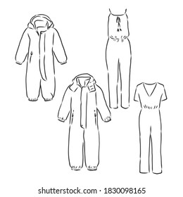 Jumpsuit with long sleeve front and back view, vector fashion illustration, jumpsuit, vector sketch illustration
