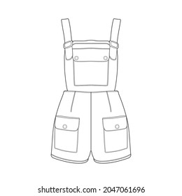 Jumpsuit Umriss-Zeichenvektor, Jumpsuit im Skizzenstil, Trainer-Vorlagenumriss, Vektorgrafik.