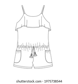 Jumpsuit Romper Sketch. Jumpsuit Drawing. Fashion jumpsuit design for girls flat sketch