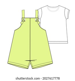 Jumpsuit Romper Sketch. Jumpsuit Drawing. Fashion jumpsuit design for girls flat sketch