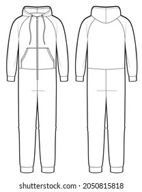 Jumpsuit sleepwear technical fashion illustration with full length