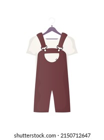 Jumpsuit and T-shirt. A set of children's clothes for a boy. Isolated. Vector illustration in cartoon style.