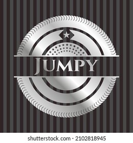 Jumpy silver badge. Vector Illustration. Mosaic. 