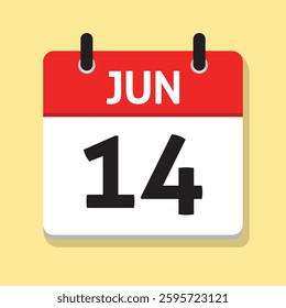 Jun 14th. June. Fourteen. Daily Calendar in Flat Design Vector. Month. Date Icon. Time Concept. Day Illustration.