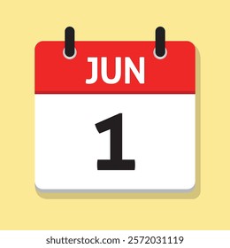 Jun 1st. June First. Daily Calendar in Flat Design Vector. Time Concept. Date Icon. Day Illustration. Month.