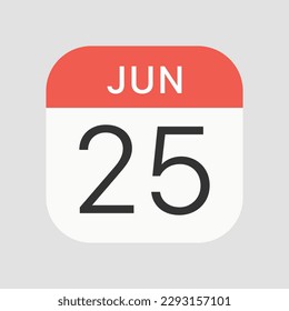 Icono del 25 de junio aislado en el fondo. Símbolo de calendario moderno, simple, vector, icono para el diseño de sitios web, aplicación móvil, ui. Ilustración vectorial