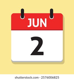 Jun 2nd. June Second. Daily Calendar in Flat Design Vector. Time Concept. Date Icon. Month. Day Illustration.