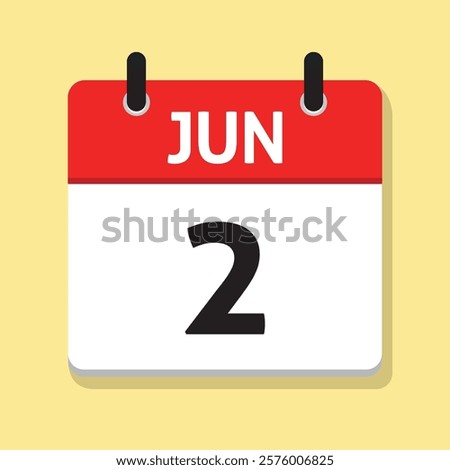 Jun 2nd. June Second. Daily Calendar in Flat Design Vector. Time Concept. Date Icon. Month. Day Illustration.
