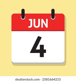 Jun 4th. June Fourth. Daily Calendar in Flat Design Vector. Time Concept. Day Illustration. Month. Date Icon.