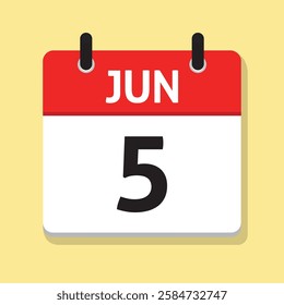 Jun 5th. June Fifth. Daily Calendar in Flat Design Vector. Time Concept. Month. Date Icon. Day Illustration.