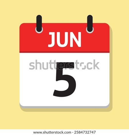 Jun 5th. June Fifth. Daily Calendar in Flat Design Vector. Time Concept. Month. Date Icon. Day Illustration.