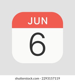 Icono del 6 de junio aislado en el fondo. Símbolo de calendario moderno, simple, vector, icono para el diseño de sitios web, aplicación móvil, ui. Ilustración vectorial