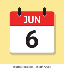 Jun 6th. June Sixth. Daily Calendar in Flat Design Vector. Time Concept. Month. Day Illustration. Date Icon.