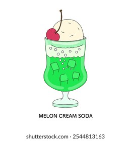 Ilustração feita à mão de refrigerante de creme de melão de Jun cafe