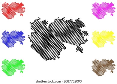 Junagadh district (Gujarat State, Republic of India) map vector illustration, scribble sketch Junagadh map