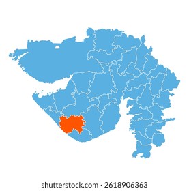 Distrito de Junagadh destacado en el mapa estatal de Gujarat, India