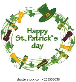 Junble rotation simbols of patricks day - green clover, beer, hat, glass