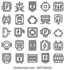Junction box icons set. Outline set of junction box vector icons for web design isolated on white background