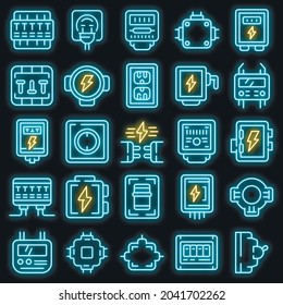Conjunto de iconos del cuadro de unión. Conjunto de esquemas de iconos vectoriales del cuadro de unión color de neón en negro