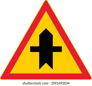 Junction with a minor road, Gallery of All Warning signs, Road signs in Finland
