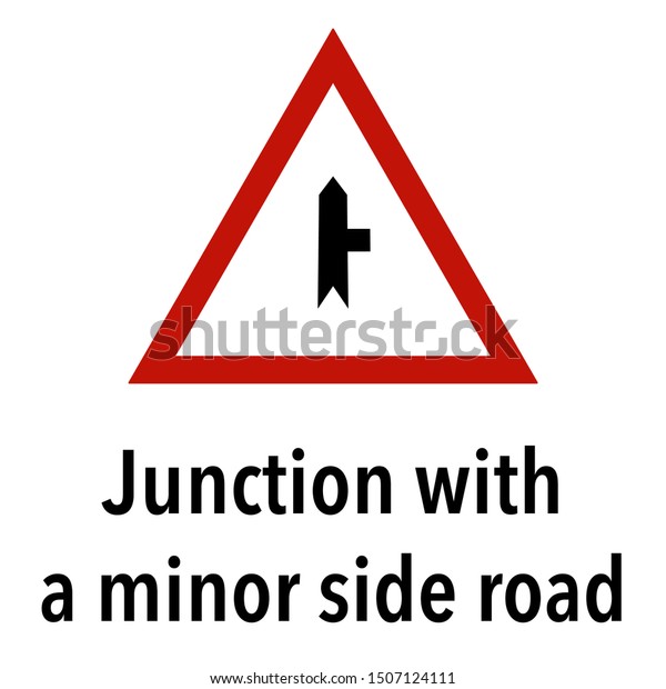 Junction with minor side road Information and\
Warning Road traffic street sign, vector illustration collection\
isolated on white background for learning, education, driving\
courses, sticker,\
icon.