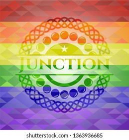 Junction on mosaic background with the colors of the LGBT flag