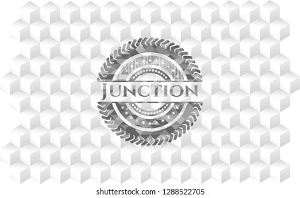 Junction realistic grey emblem with cube white background