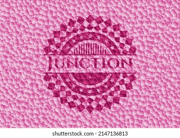 Emblema rosa con estilo de unión retro con fondo de burbujas. Ilustración vectorial. Detallado. 