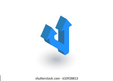 Junction Road Sign - Separation, Ttwo ways isometric flat icon. 3d vector colorful illustration. Pictogram isolated on white background